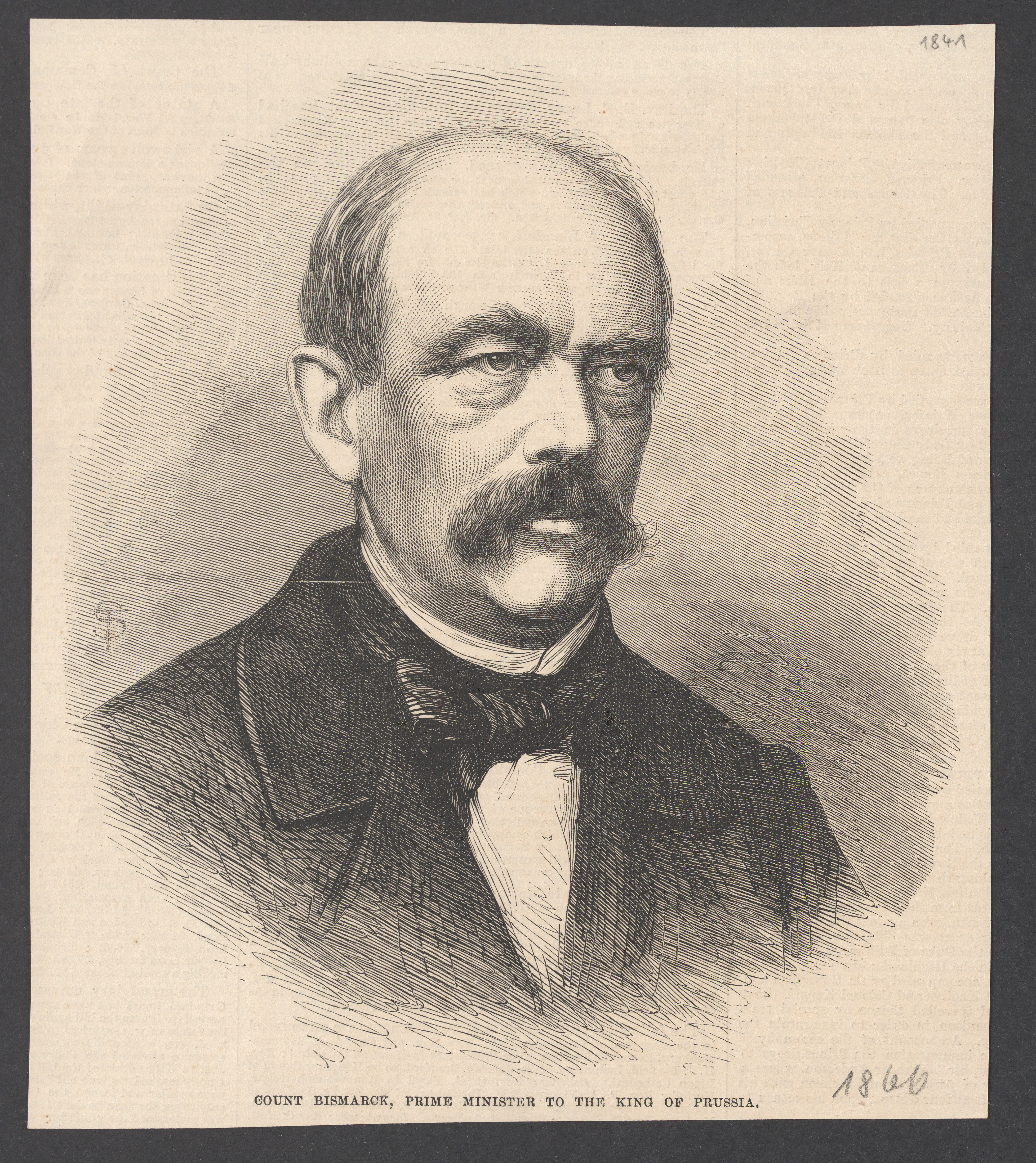 Stich: "Count Bismarck, Prime Minister to the King of Prussia", Ausschnitt aus Zeitung, 1866
