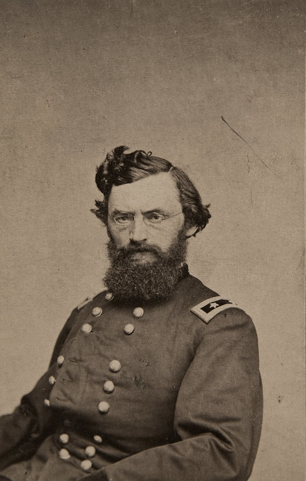  Carte de visite portrait of Carl Schurz in uniform. View from waist up, seated, with subject looking forward. Title: Carl Schurz (Union).