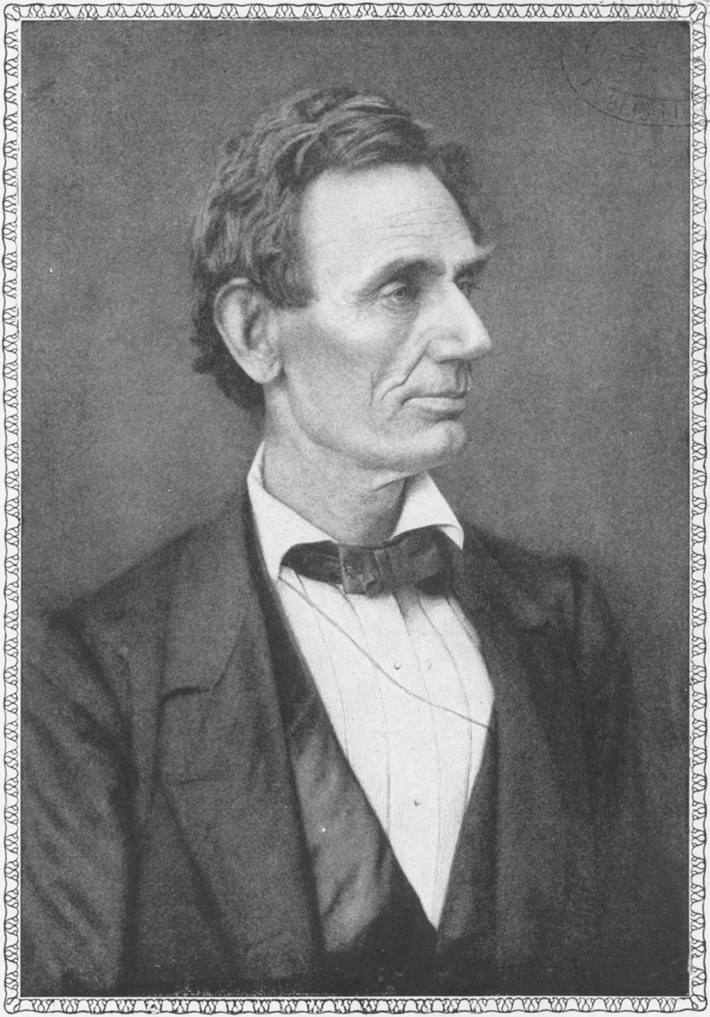Black and white portrait photograph (bust) of Abraham Lincoln taken immediately after Lincoln's nomination.