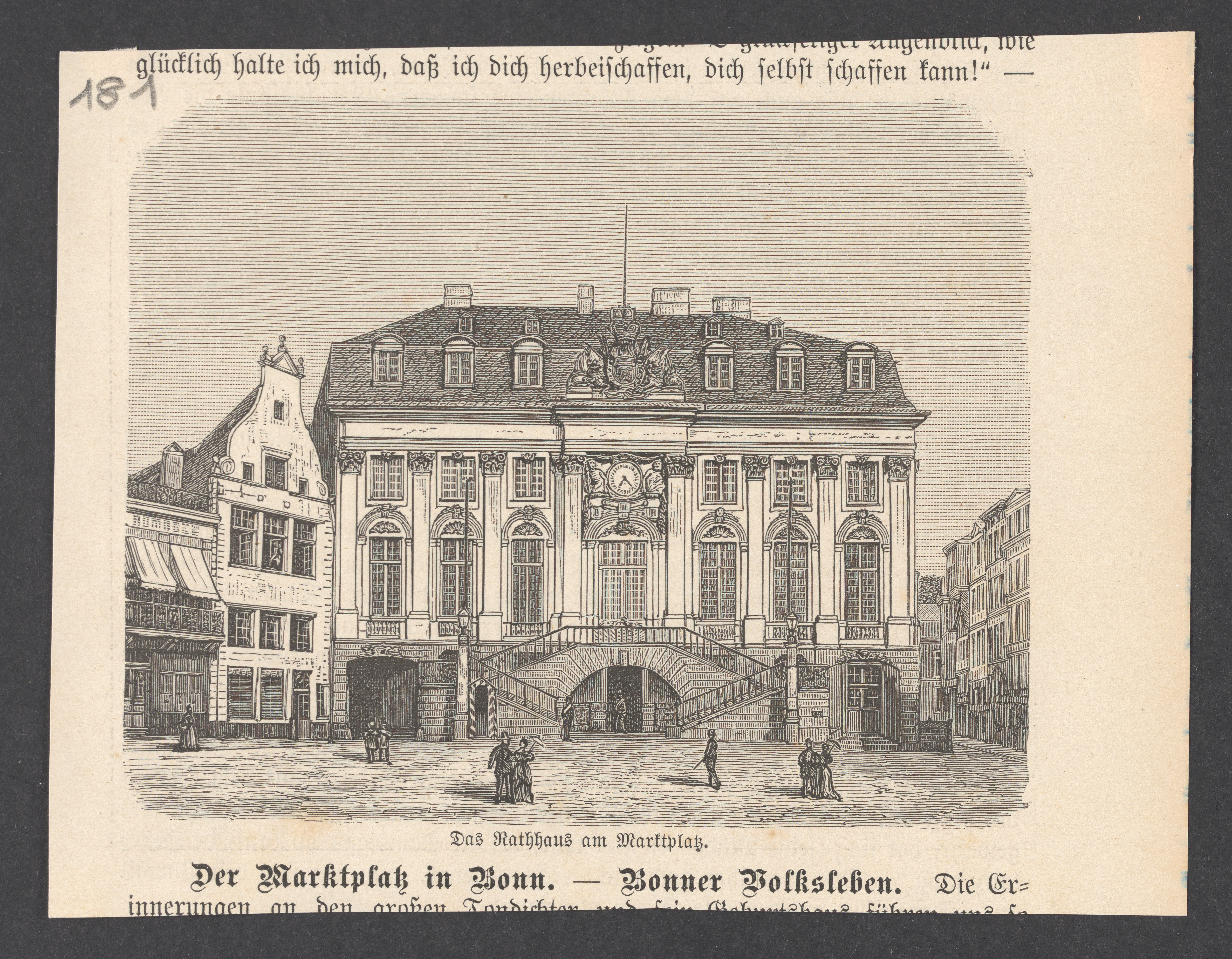 Der Marktplatz in Bonn. - Bonner Volksleben., Rathaus am Marktplatz Bonn