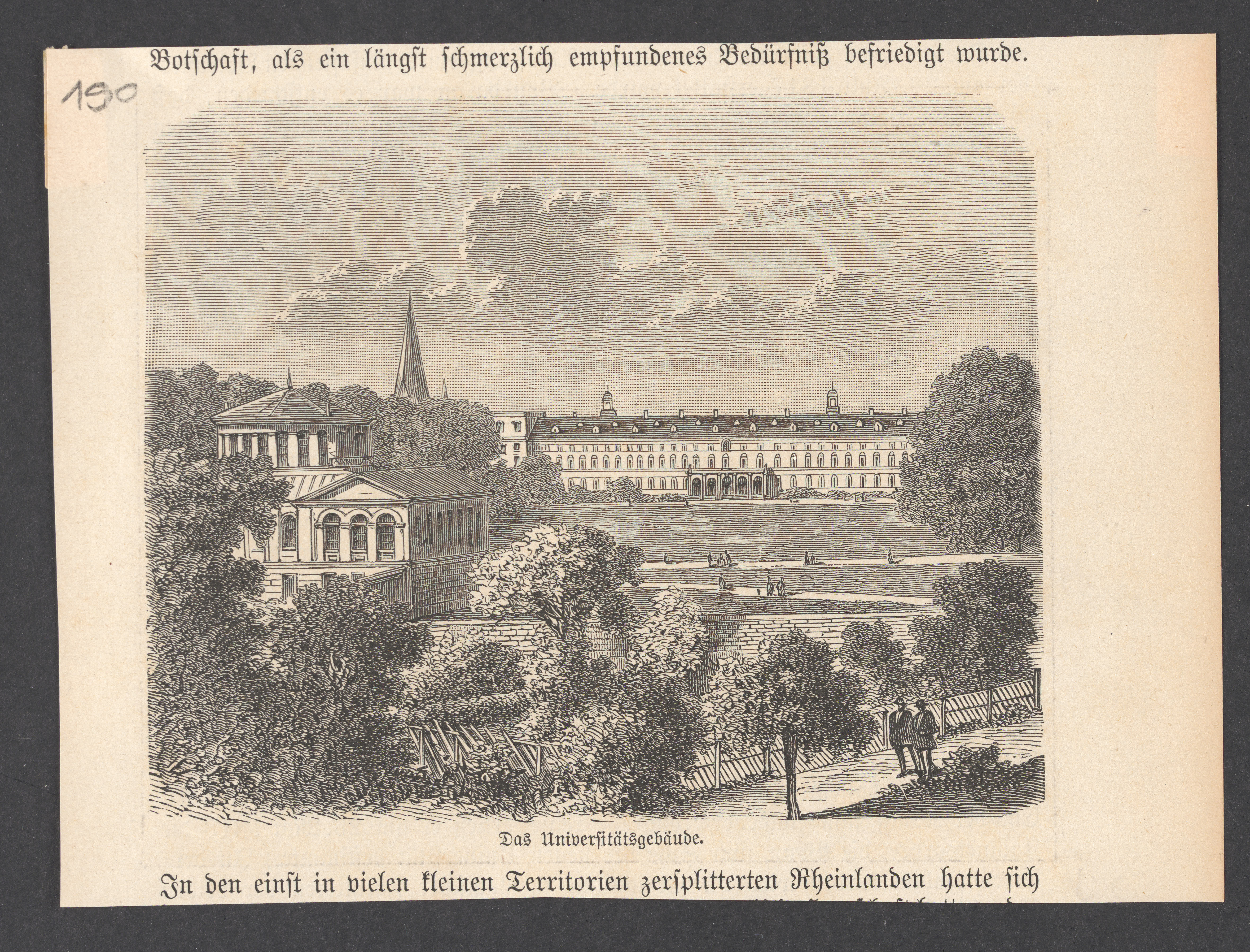 Das Universitätsgebäude, Universität Bonn (Hofgarten), ca. 1850.