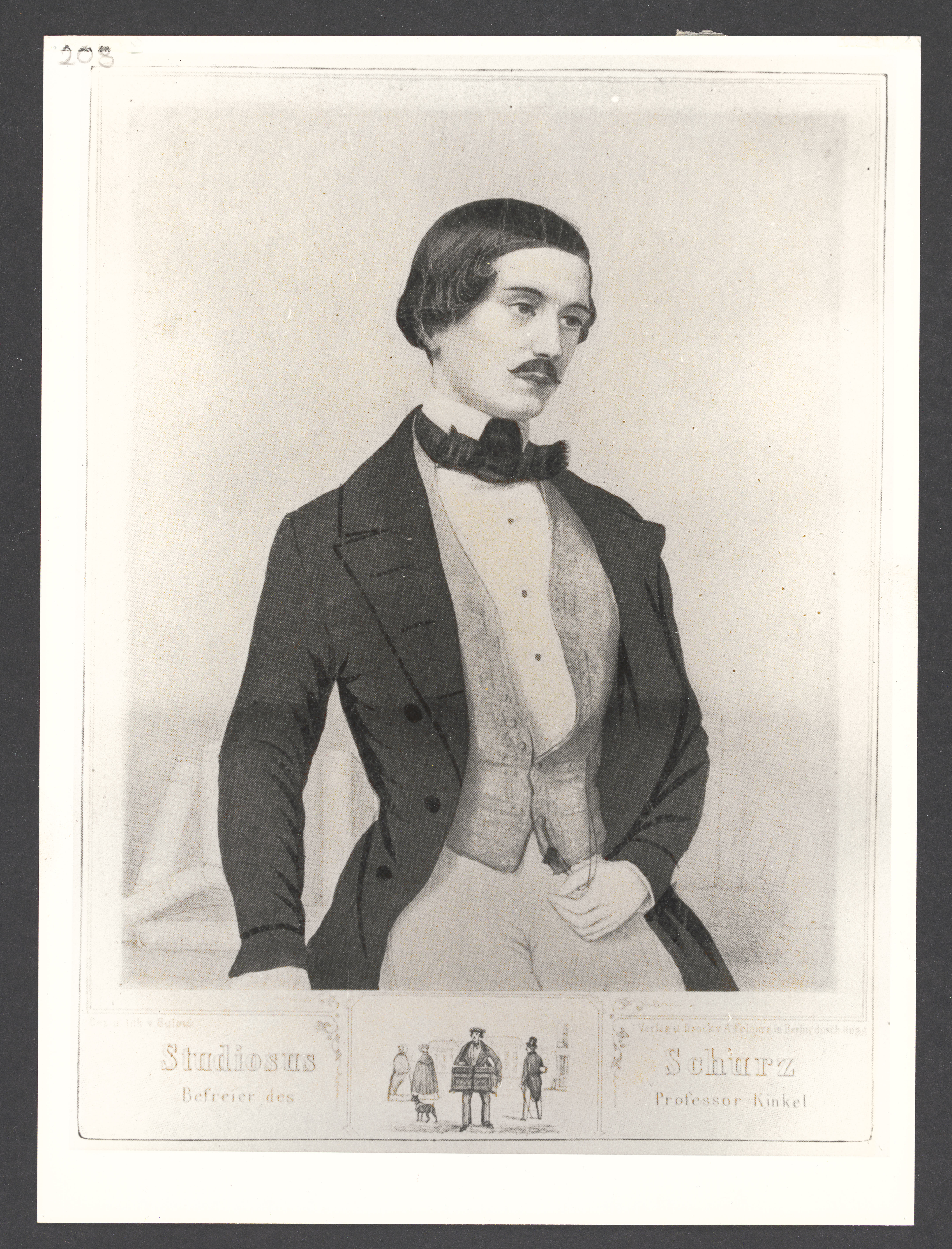 Porträtzeichnung von Carl Schurz, 1850. "Studiosus Schurz - Befreier des Professor Kinkel“