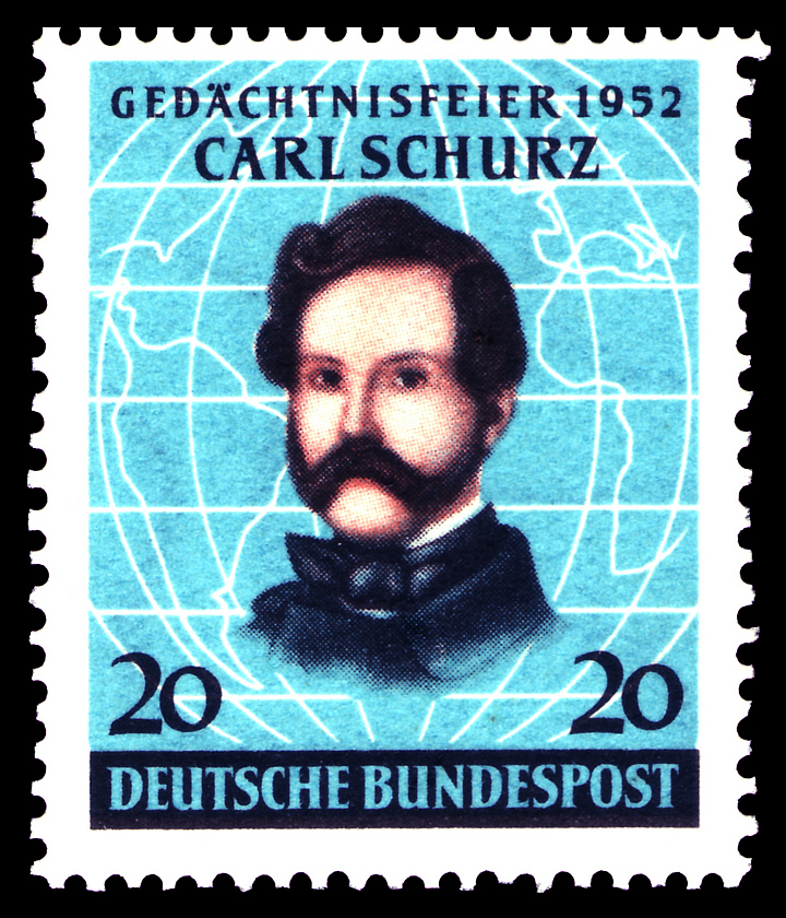 Briefmarke (1952) zum 100. Jahrestag der Ankunft von Carl Schurz in Amerika
