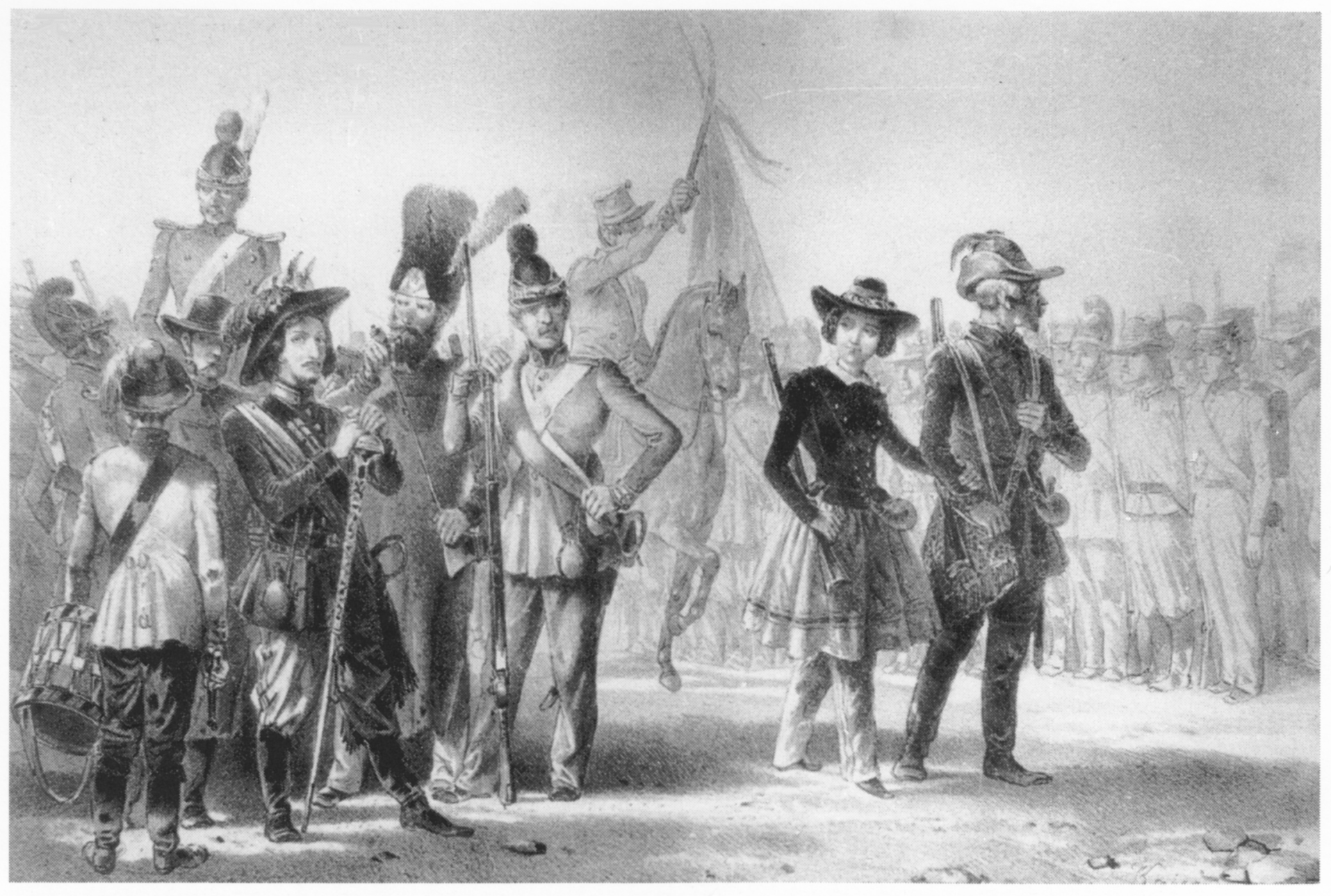 Pfälzische Revolutionssoldaten, darunter Mathilde Franziska und Fritz Anneke, 1849
