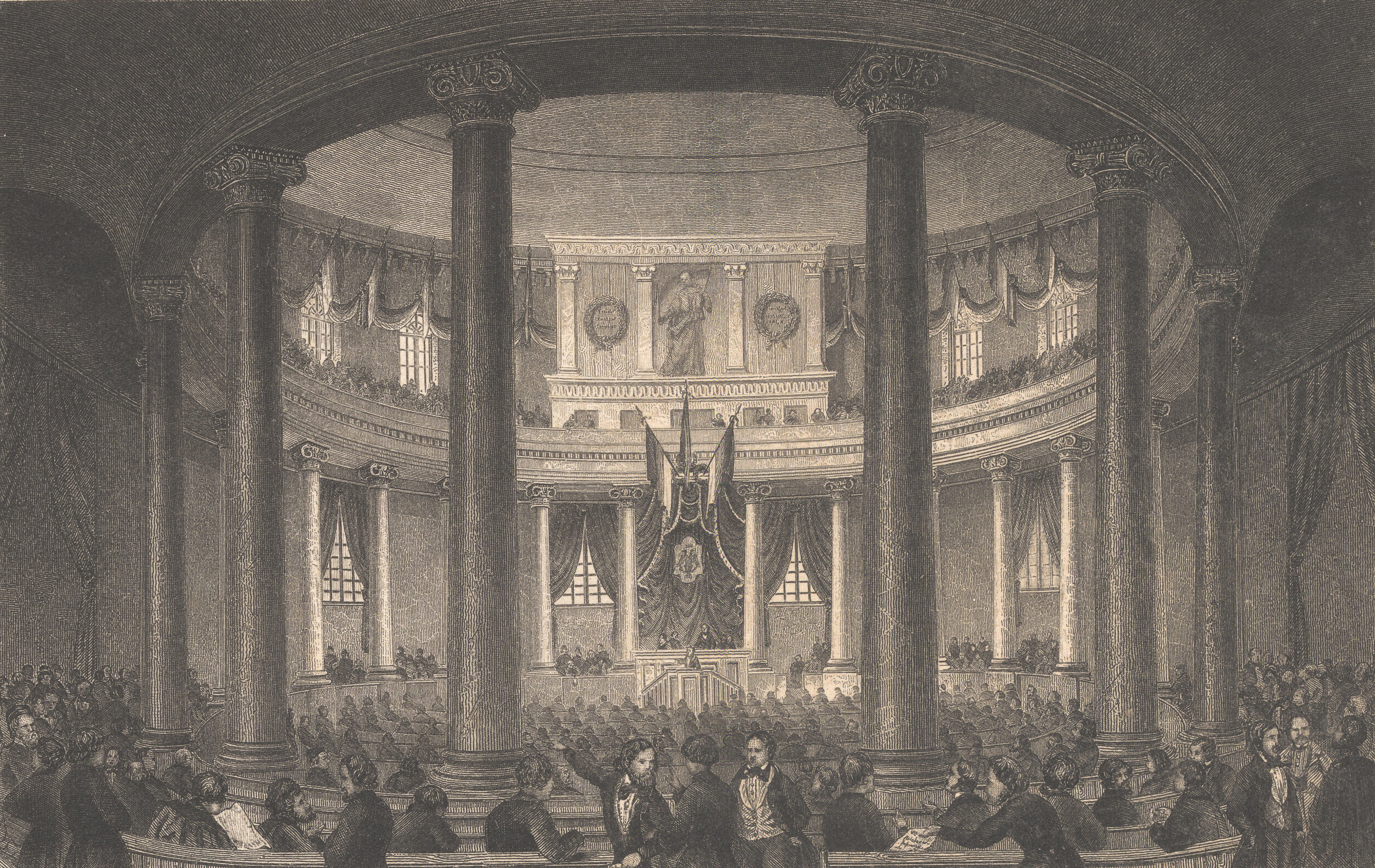Das erste deutsche Parlament in der Paulskirche zu Frankfurt, Hessen Frankfurt, aus der Kunstanstalt des bibliografischen Institut in Hildburghausen, DCLIII, ca. 1850