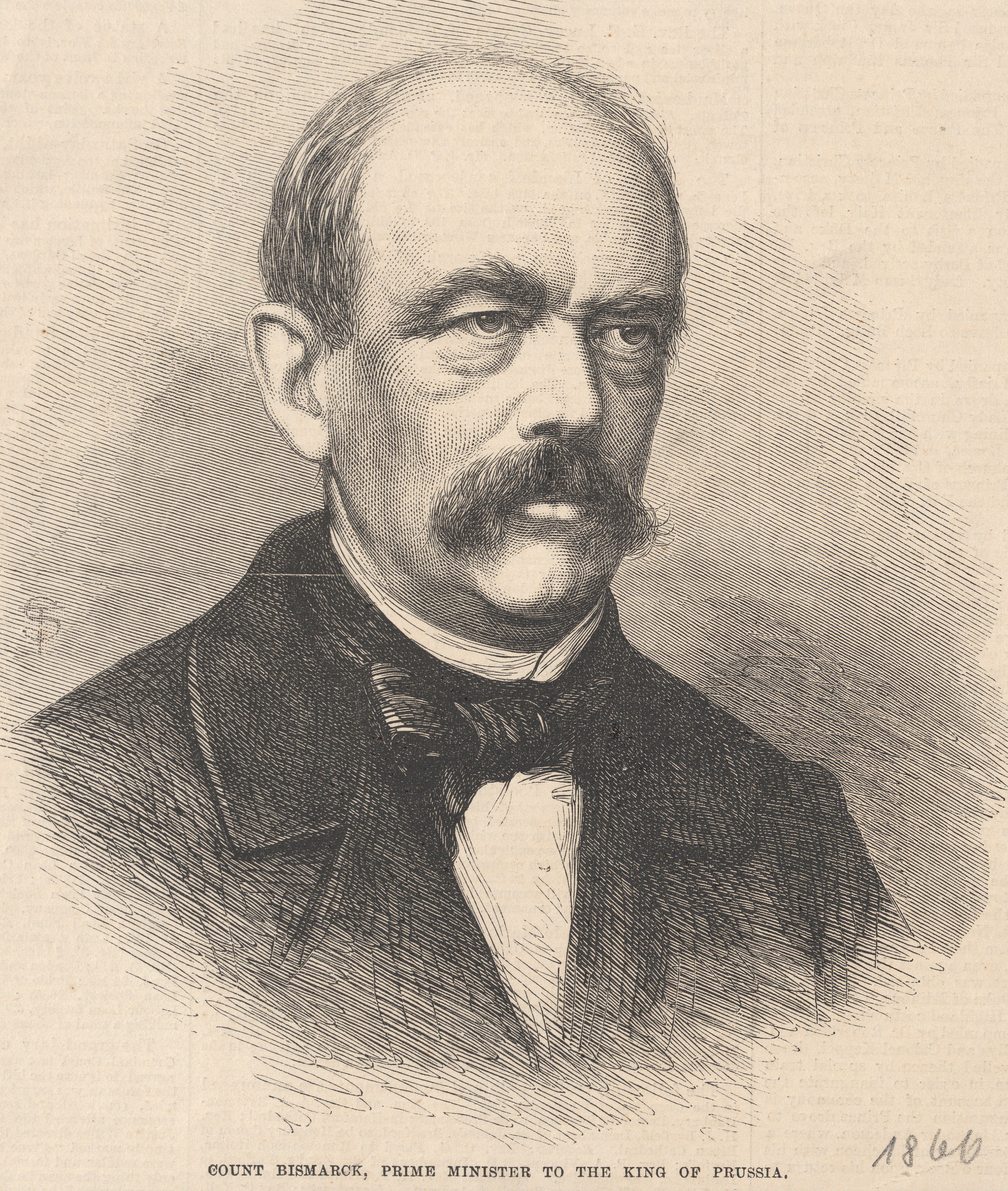 Stich: "Count Bismarck, Prime Minister to the King of Prussia", Ausschnitt aus Zeitung, 1866