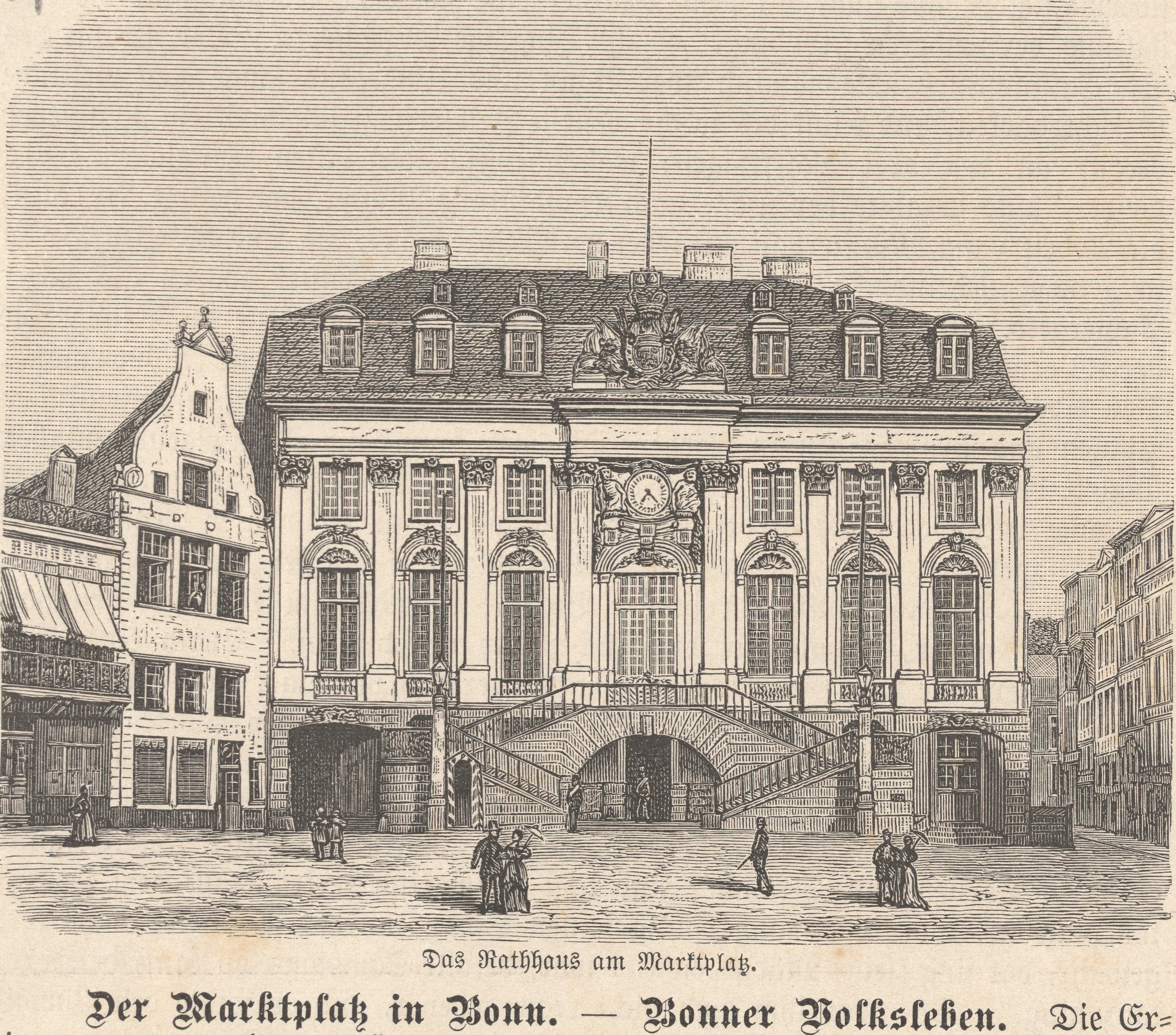 Der Marktplatz in Bonn. - Bonner Volksleben., Rathaus am Marktplatz Bonn