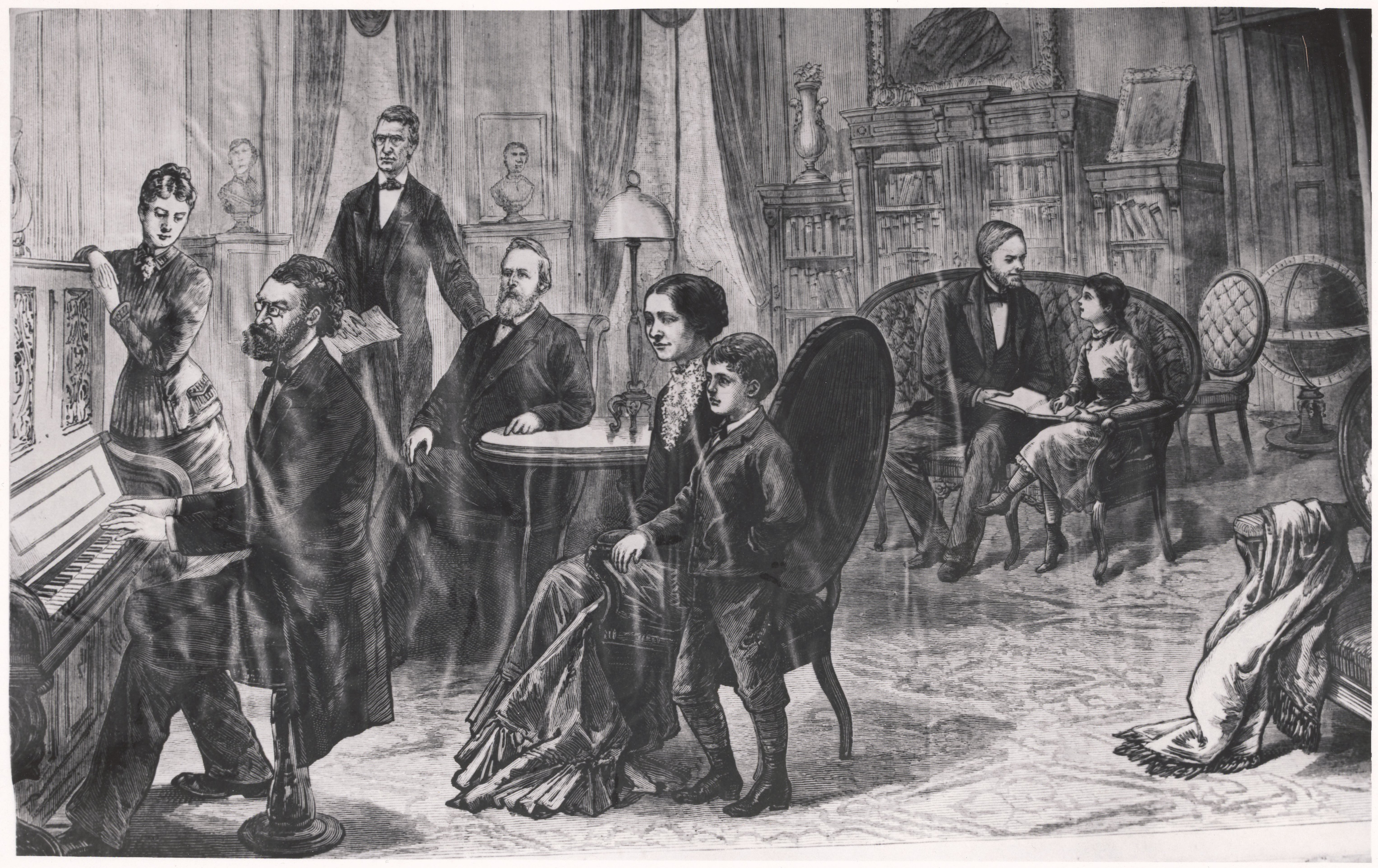 Präsident Rutherford B. Hayes und seine Familie im Weißen Haus, Carl Schurz am Klavier