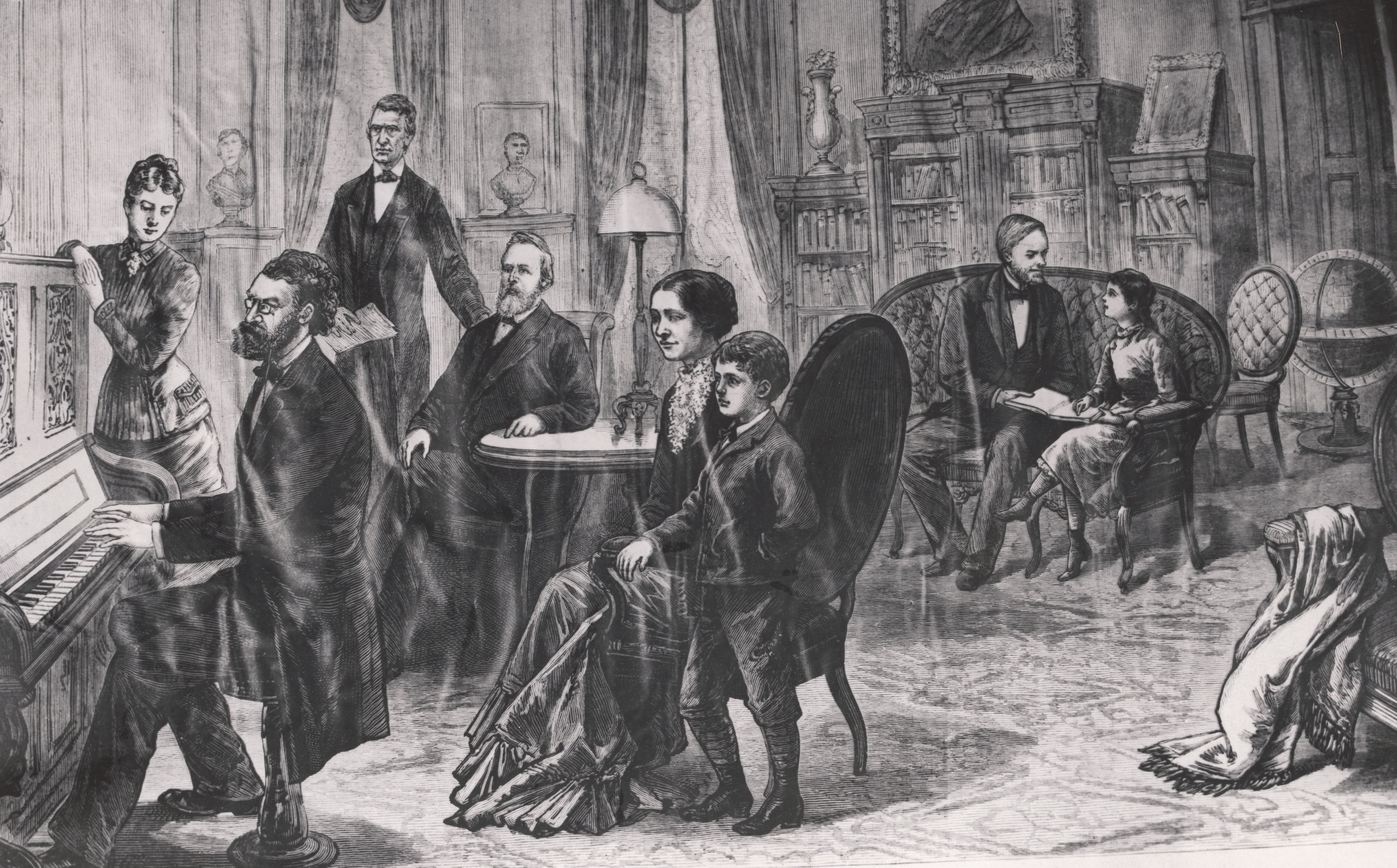 Präsident Rutherford B. Hayes und seine Familie im Weißen Haus, Carl Schurz am Klavier