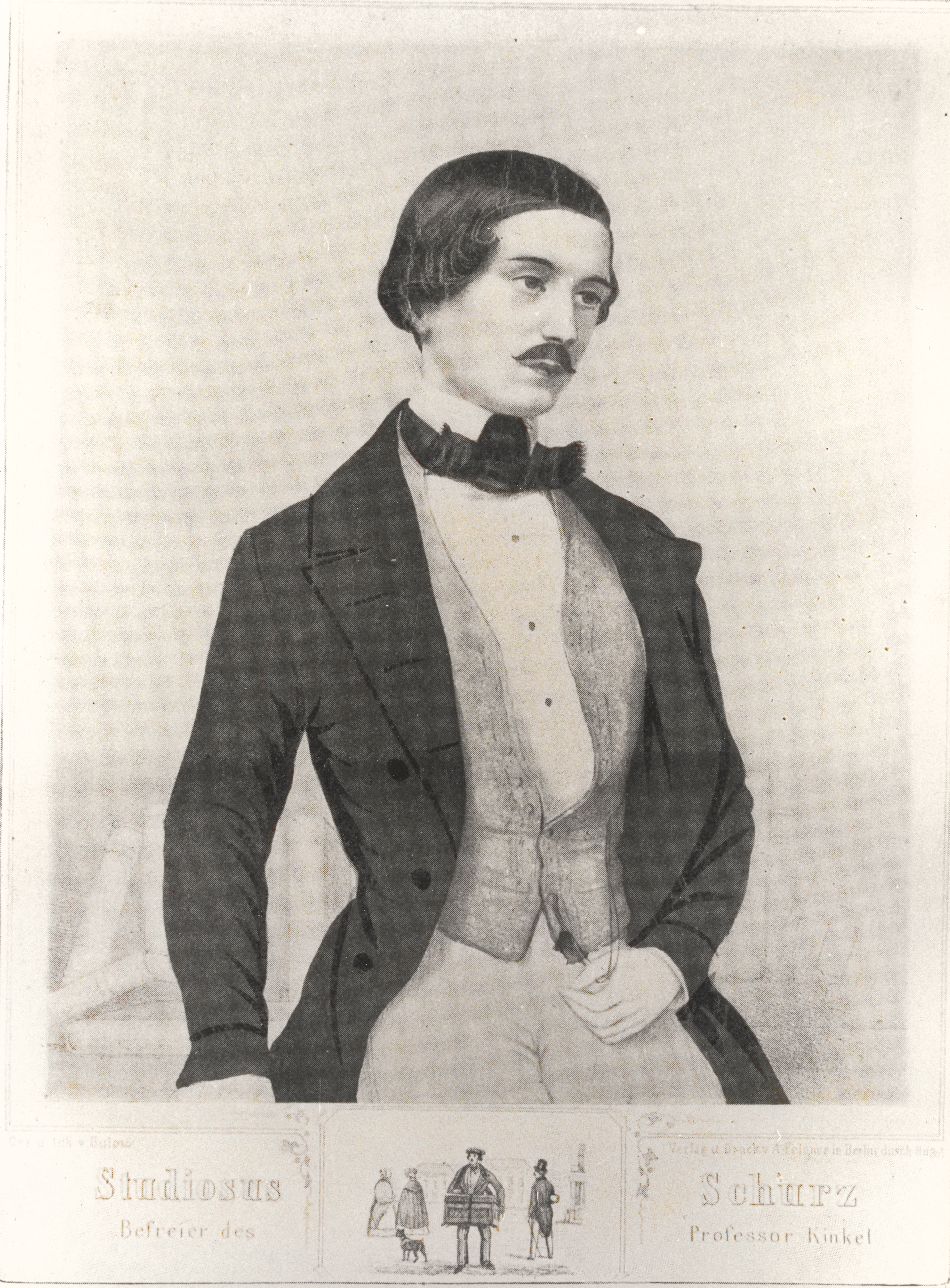 Porträtzeichnung von Carl Schurz, 1850. "Studiosus Schurz - Befreier des Professor Kinkel“